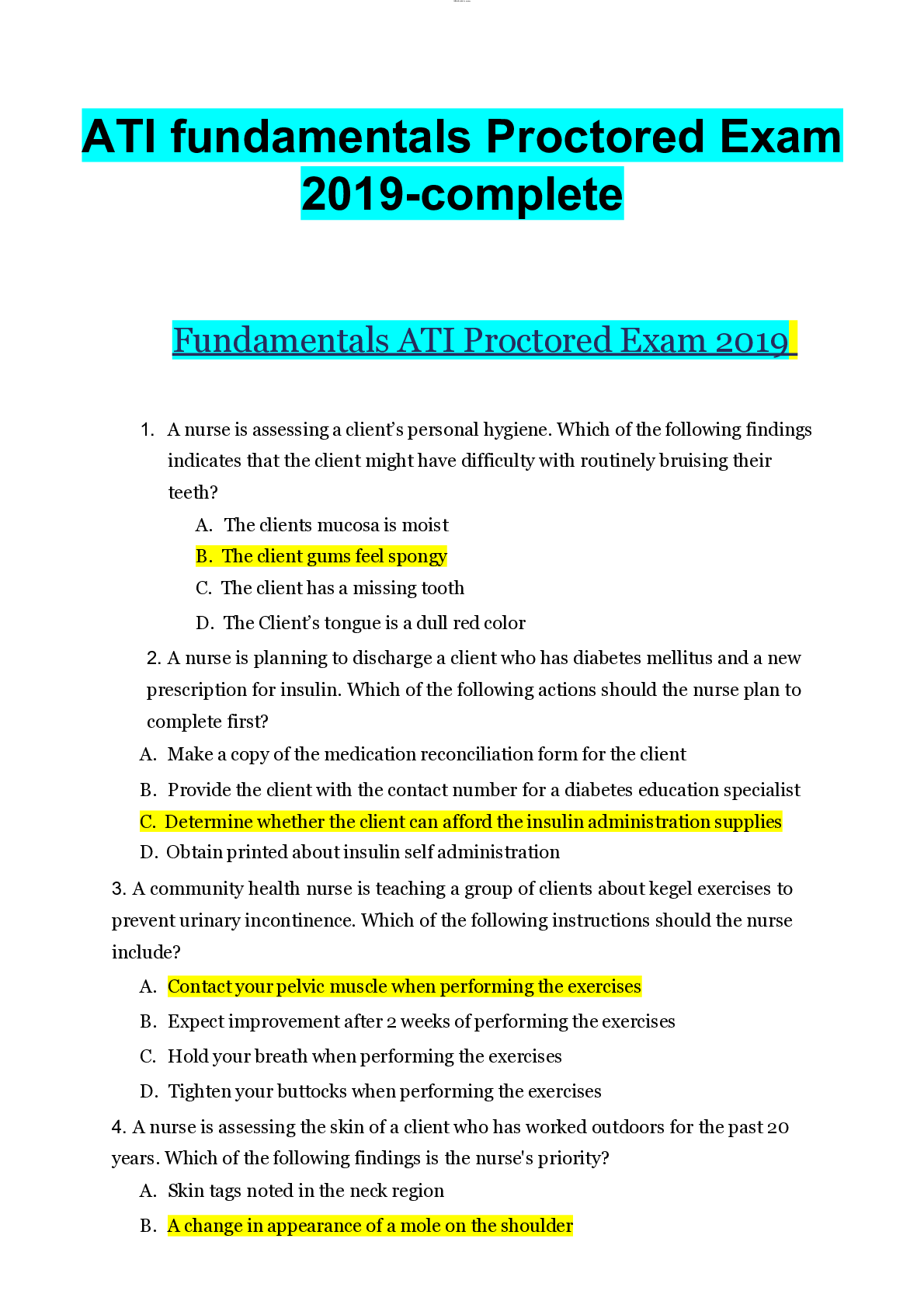 ATI fundamentals Proctored Exam Browsegrades